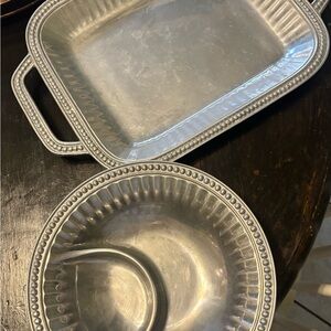 Silver Serving Tray and Bowl Set
